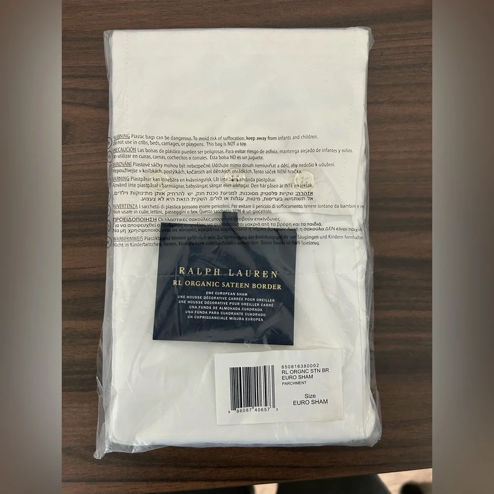 Ralph Lauren Organic Cotton Sateen Border Euro Pillow Sham Parchment